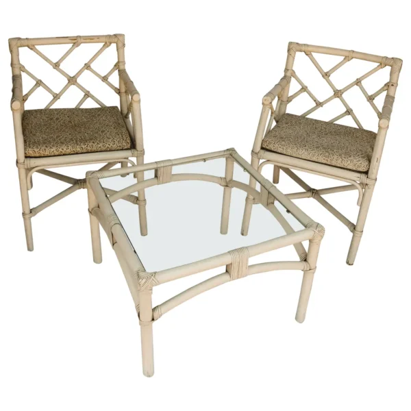 Mid Century Painted Rattan 3 Piece Garden Set